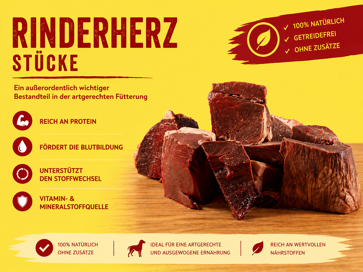Rinderherz in großen Stücken