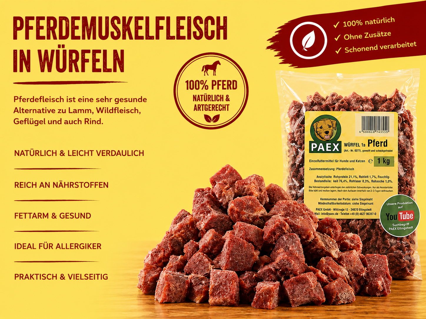 Pferdemuskelfleisch in Würfeln