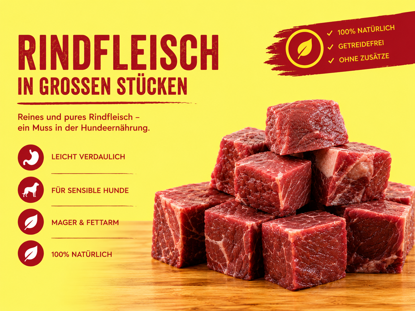 Rindfleisch in großen Stücken